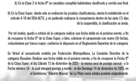 RESOLUCION SOBRE LA NOVENA FECHA DEL CAMPEONATO