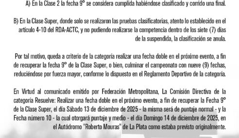 RESOLUCION SOBRE LA NOVENA FECHA DEL CAMPEONATO